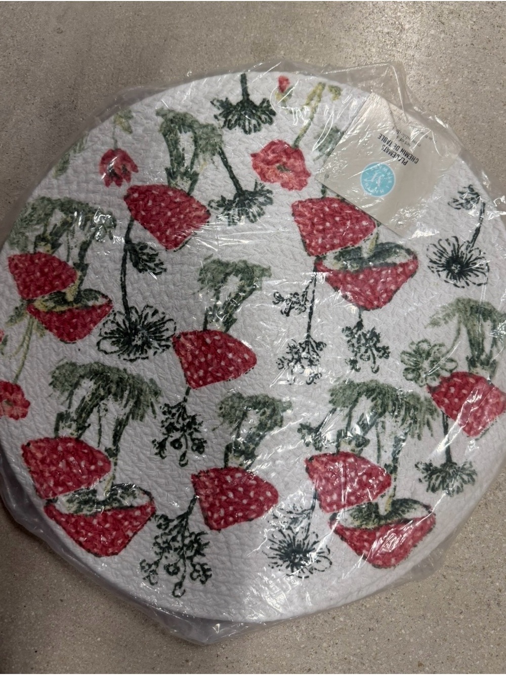 Martha Stewart Red and Green Strawberry Floral Round Placemats set of 4